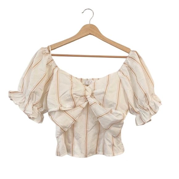 SAGE the Label Crop Puff Sleeve Smocked Blouse Size Small - Picture 1 of 8